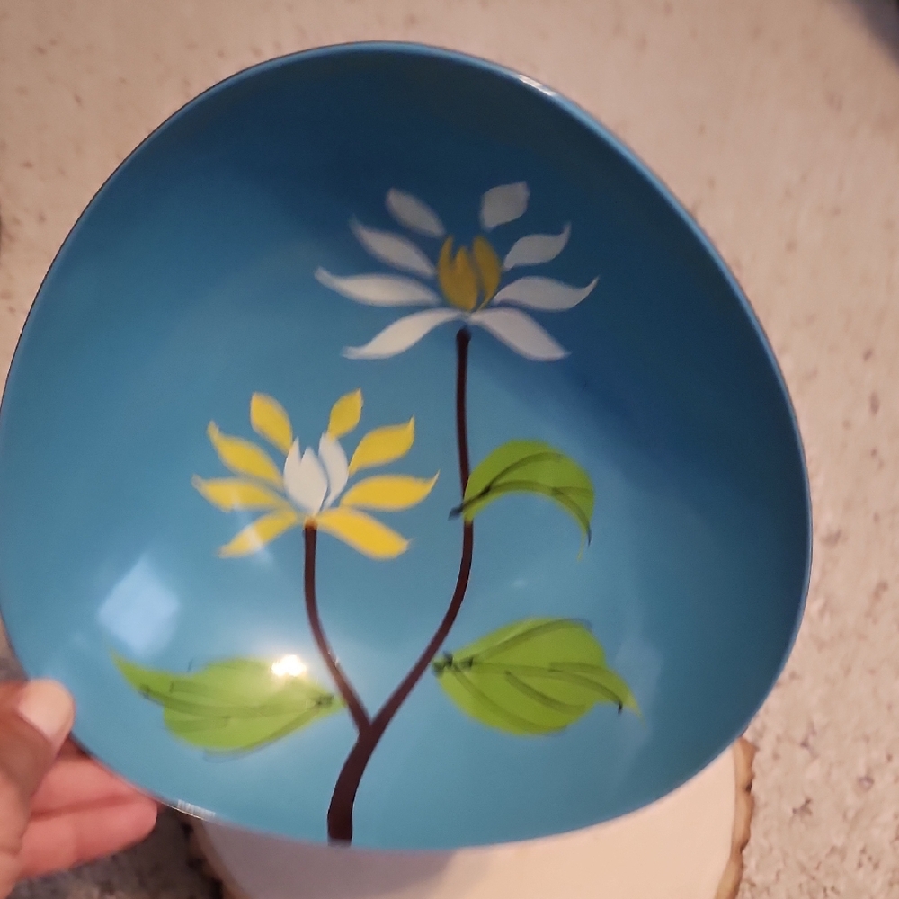 Davar Blue Floral Design Laquer Ware Bowl